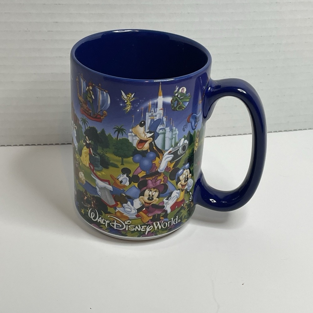 Walt Disney World Parks Pixar Dark Blue Mug Goofy Minnie Mickey Princess Castle